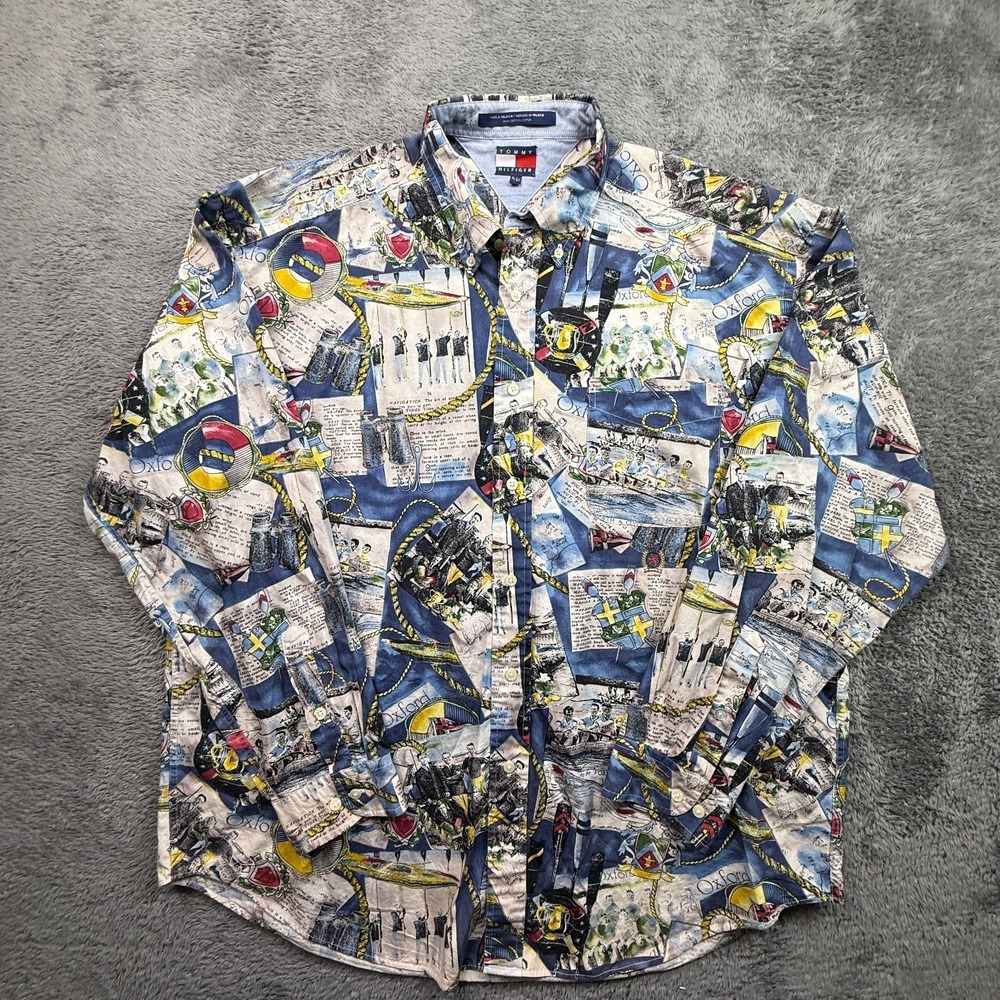 Vintage Tommy Hilfiger Oxford Rowing Navigation Button Down Preppy Shirt Mens XL